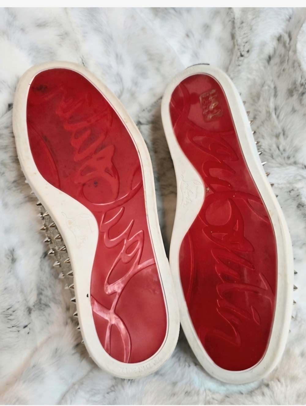 Christian Louboutin Pik Boat slip-on Spiked Leather Sneakers Silver Gold EU 37.5 - Picture 9 of 11